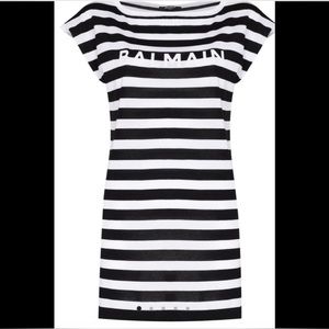 Balmain logo striped long T-shirt, logo , black and white stripe
